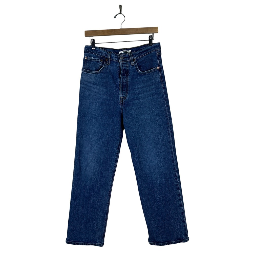 Levi's Ribcage Straight Solid Denim Jeans Blue High Rise Button Fly Size 30